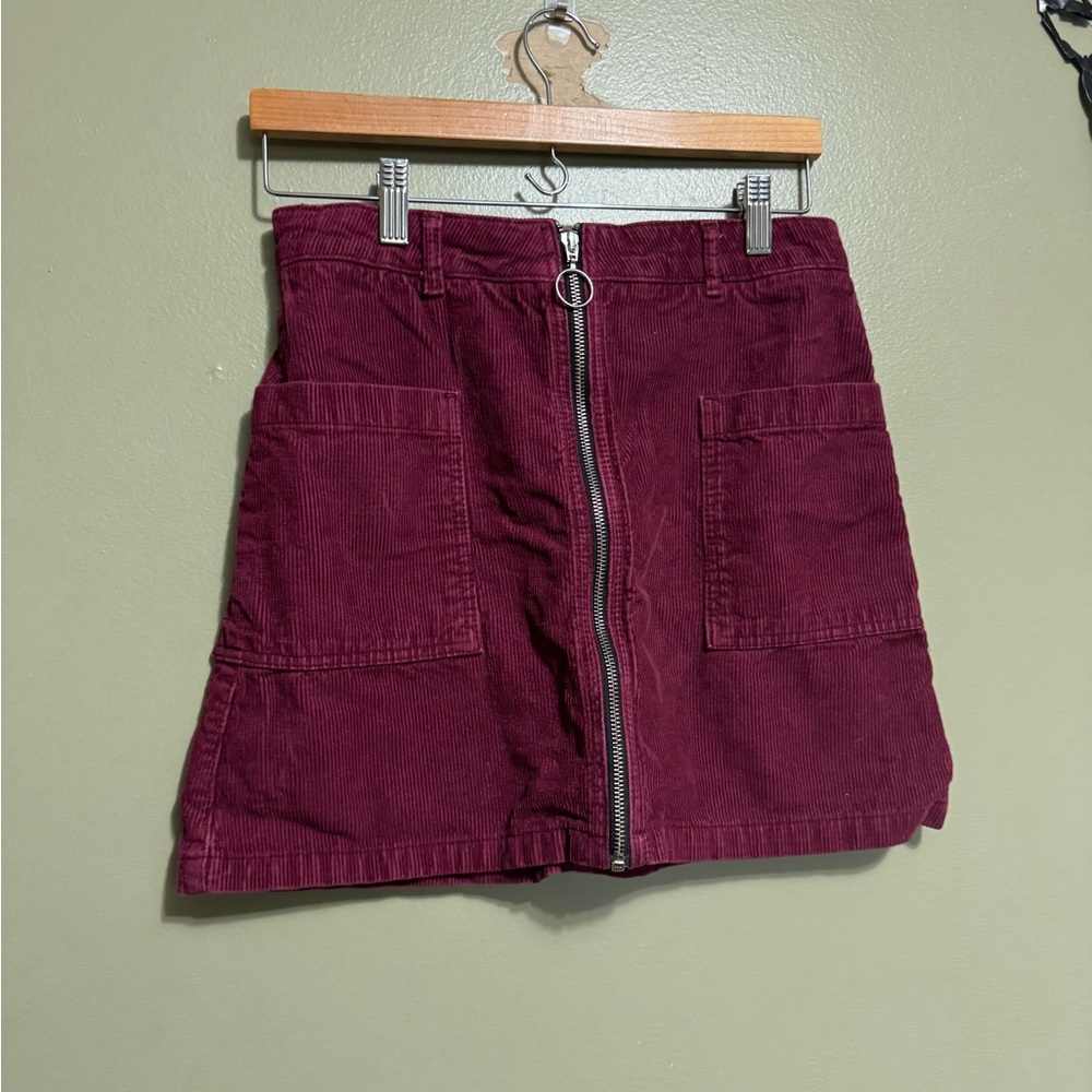 Top Shop Moto Corduroy Skirt, Burgundy, Size 6